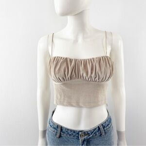 Princess Polly Tan Velvet Crop Top Size 4 Sleeveless Straps Coquette Y2K Girly